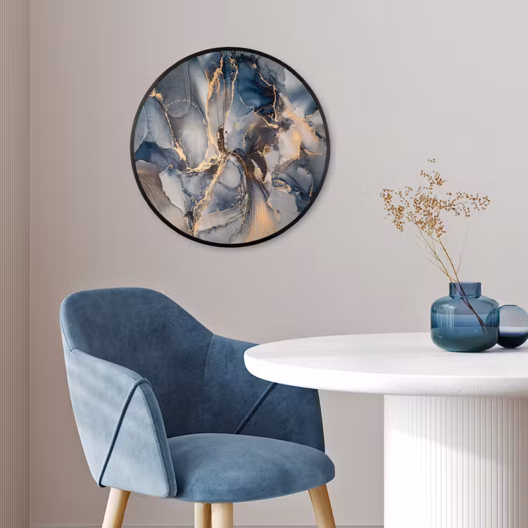 Marmer - Grijs - Blauw - Luxe - Goud Fotolijst rond zonder passe partout klein -sfeer2