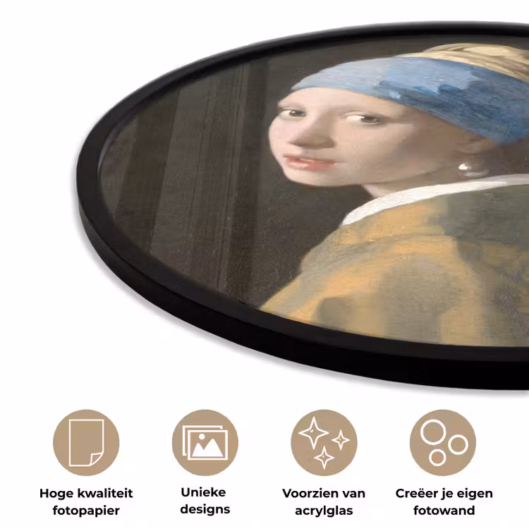 Meisje met de parel - Schilderij - Oude meesters - Vermeer Fotolijst rond zonder passe partout klein -closeup_NL