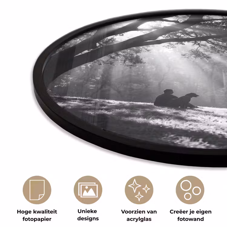 Mens - Hond - Natuur - Zwart-wit - Silhouet Fotolijst rond zonder passe partout klein -closeup_NL