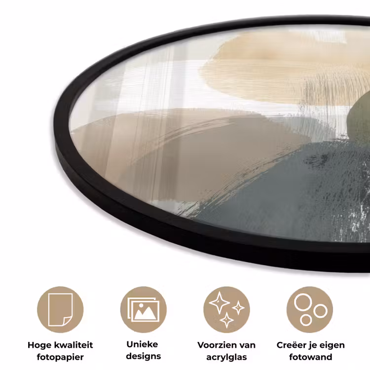 Minimalistisch - Cirkels - Penseelstreken - Beige Fotolijst rond zonder passe partout klein -closeup_NL