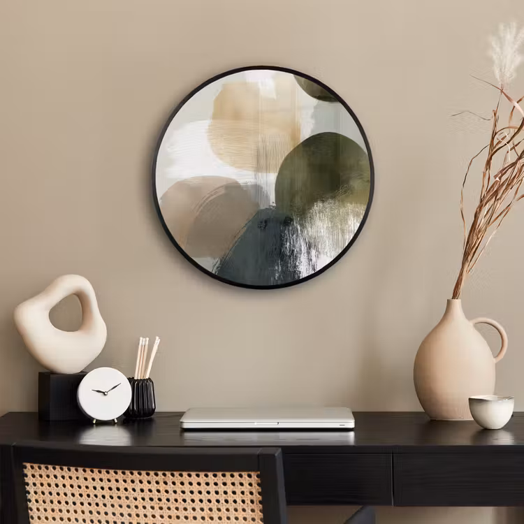 Minimalistisch - Cirkels - Penseelstreken - Beige Fotolijst rond zonder passe partout klein -sfeer1