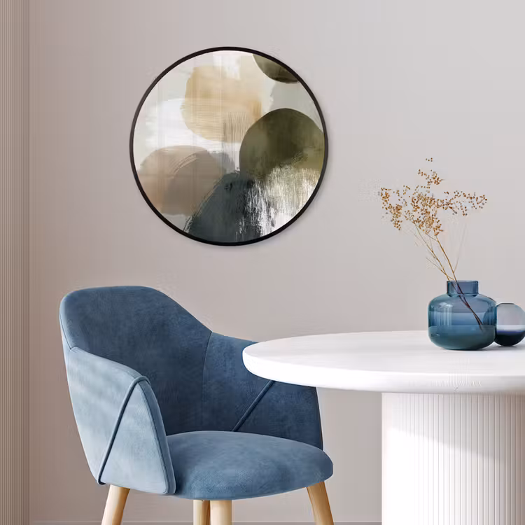 Minimalistisch - Cirkels - Penseelstreken - Beige Fotolijst rond zonder passe partout klein -sfeer2