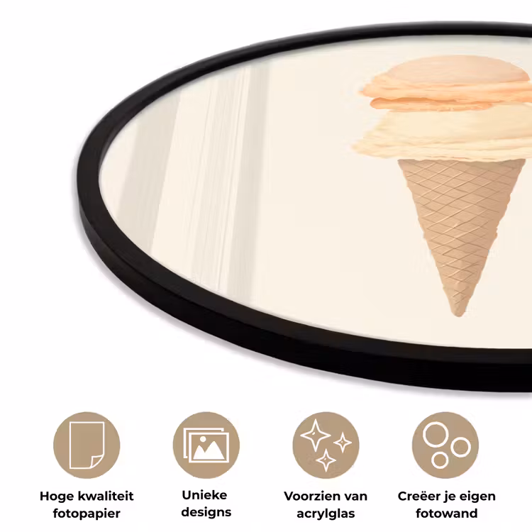 Minimalistisch - Schepijs - Hoorntje - Beige Fotolijst rond zonder passe partout klein -closeup_NL