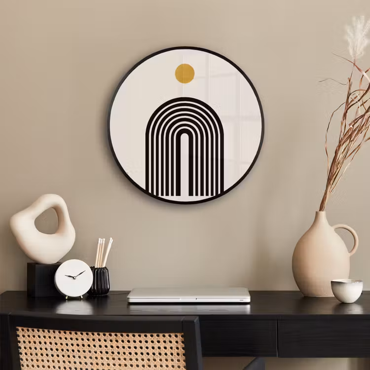 Minimalistisch - Zwarte boog - Gouden cirkel Fotolijst rond zonder passe partout klein -sfeer1