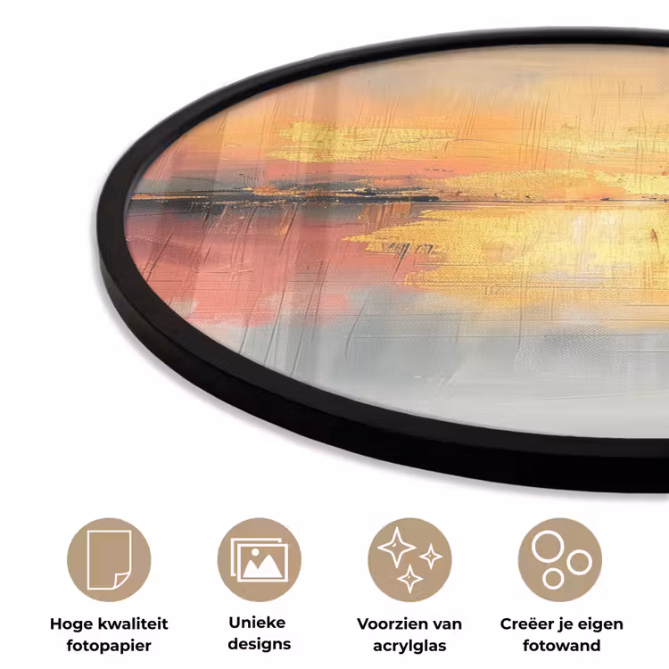 Modern - Abstract - Goud - Roze Fotolijst rond zonder passe partout klein -closeup_NL