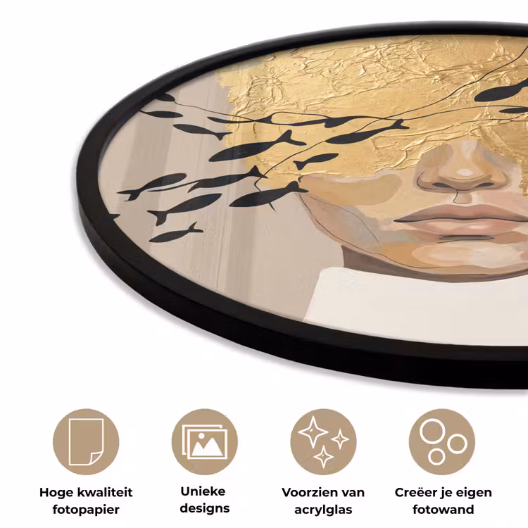 Modern - Vrouw - Goud Fotolijst rond zonder passe partout klein -closeup_NL