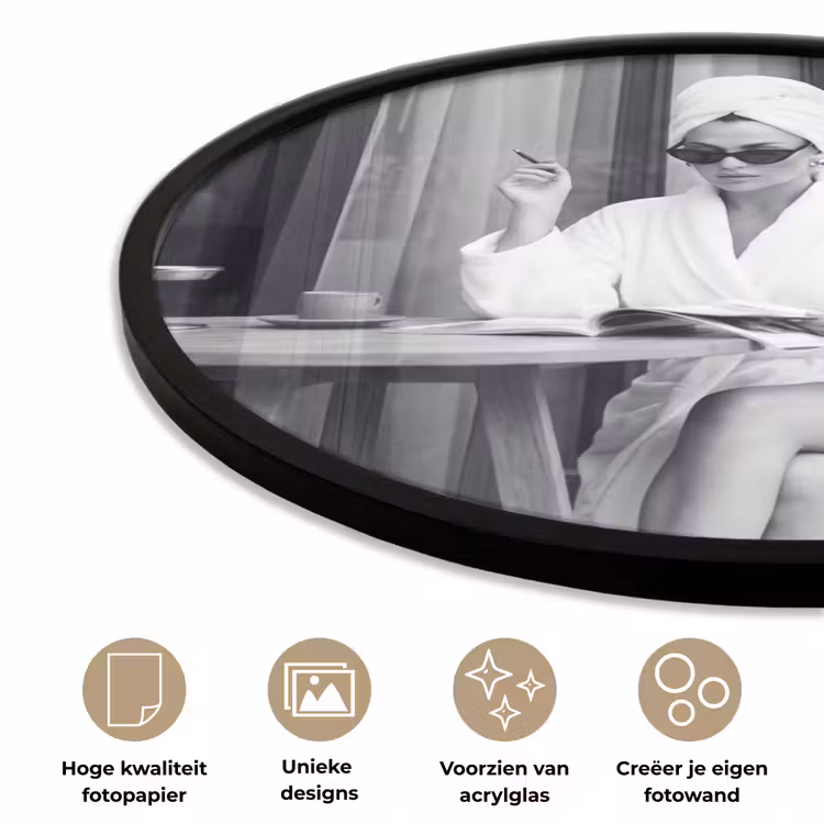 Modern - Vrouw - Zwart - Wit Fotolijst rond zonder passe partout klein -closeup_NL