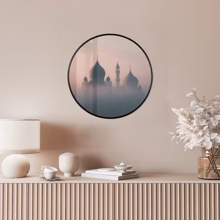 Moskee - Minaretten - mist - Islamitisch Fotolijst rond zonder passe partout klein -sfeer3