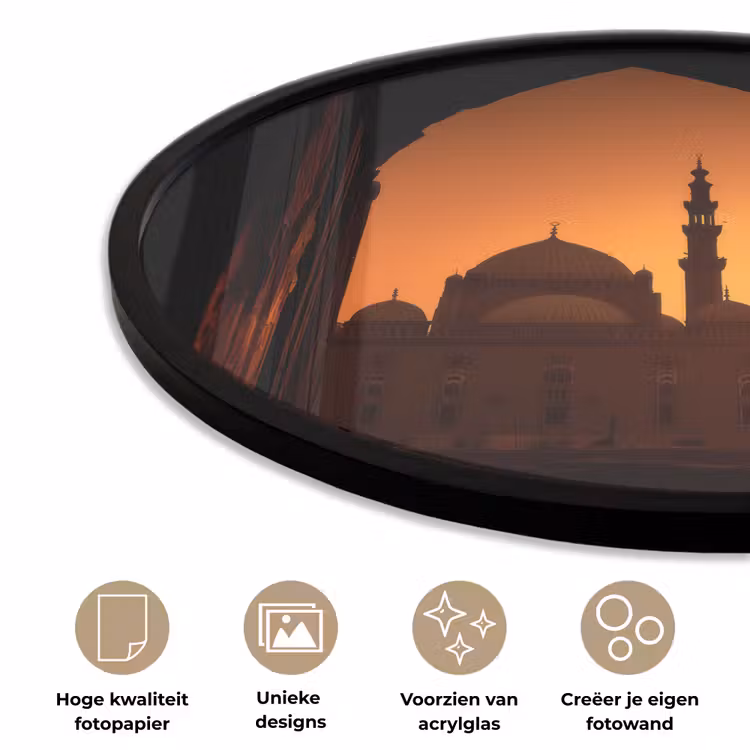Moskee - Oranje lucht - Islamitisch Fotolijst rond zonder passe partout klein -closeup_NL
