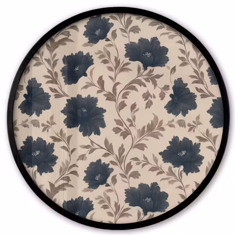 Motief - Bloemen - Zwart - Beige Fotolijst rond zonder passe partout klein 856 -3d