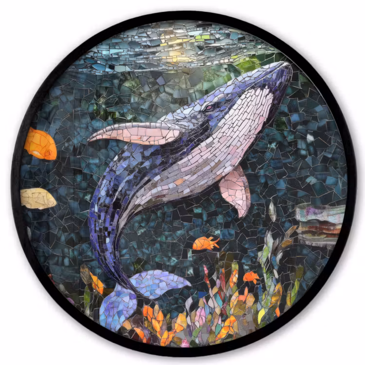 Mozaïek - Walvis - Koraal - Water Fotolijst rond zonder passe partout klein -3d