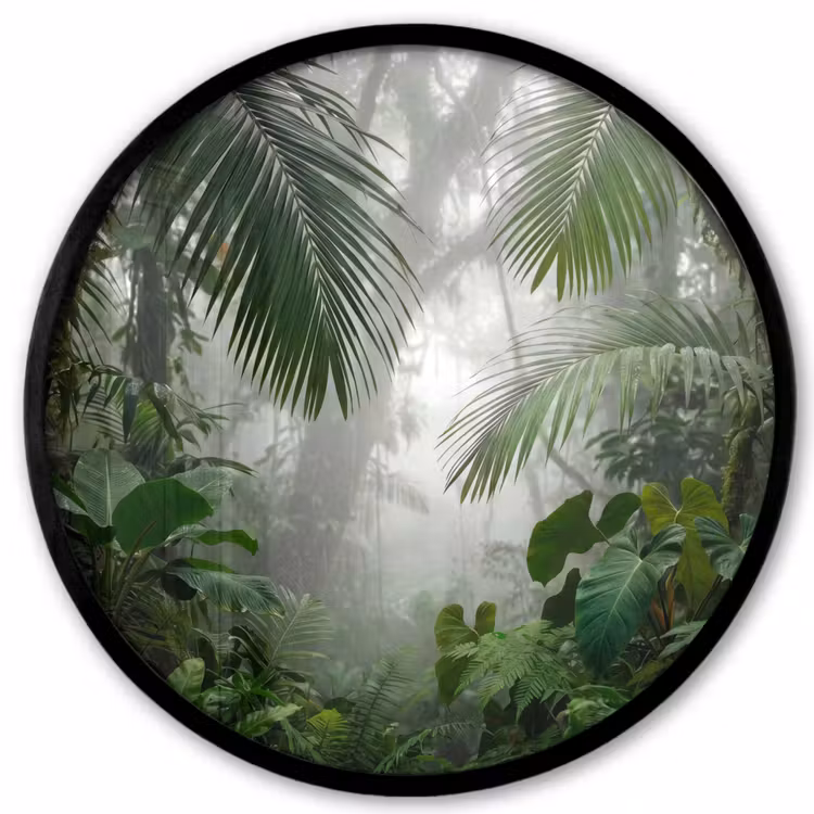 Natuur - Jungle - Mist - Tropisch - Groen Fotolijst rond zonder passe partout klein -3d