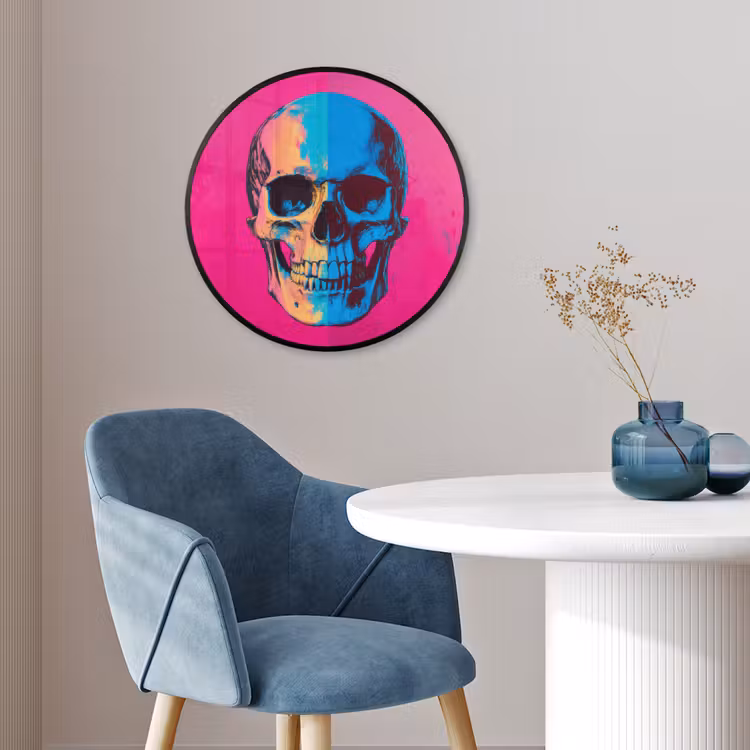 Neon - Blauw - Pop-art - Schedel Fotolijst rond zonder passe partout klein -sfeer2