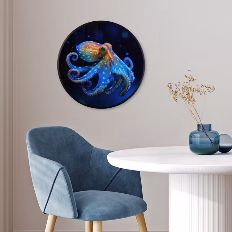 Octopus - Stippen - Blauw - Zee Fotolijst rond zonder passe partout klein -sfeer2