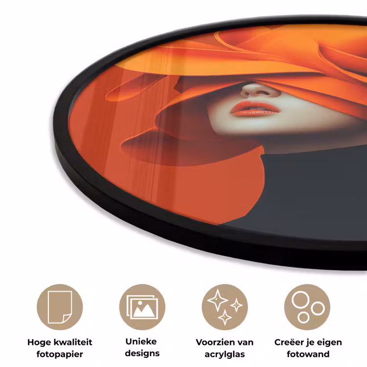 Oranje - Hoed - Vrouw Fotolijst rond zonder passe partout klein -closeup_NL