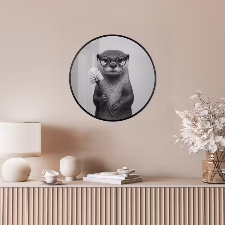 Otter - Wc-borstel - Bril - Zwart - Wit Fotolijst rond zonder passe partout klein -sfeer3