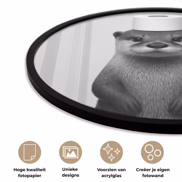 Otter - WC rol - Zwart - Wit Fotolijst rond zonder passe partout klein -closeup_NL