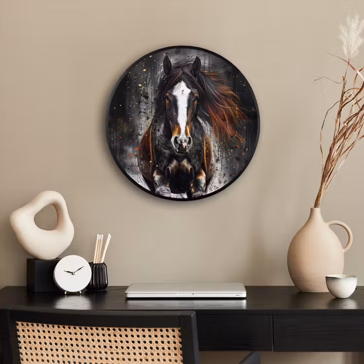 Paard - Dieren - Zwart - Luxe - Modern Fotolijst rond zonder passe partout klein -sfeer1
