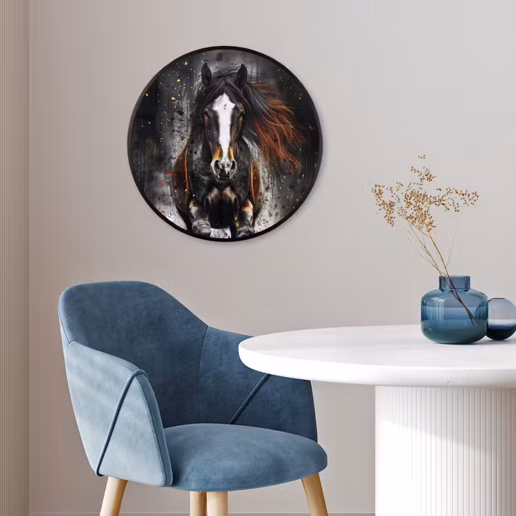 Paard - Dieren - Zwart - Luxe - Modern Fotolijst rond zonder passe partout klein -sfeer2