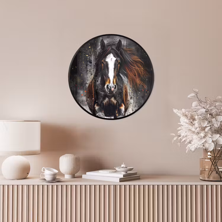 Paard - Dieren - Zwart - Luxe - Modern Fotolijst rond zonder passe partout klein -sfeer3