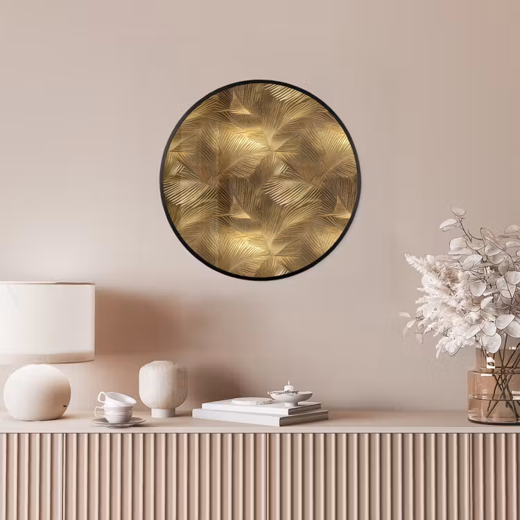 Palm - Waaier - Goud Fotolijst rond zonder passe partout klein 856 -sfeer3