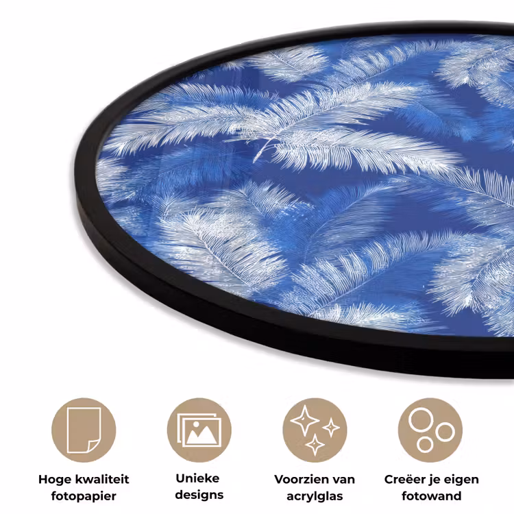 Palmblad - Patroon - Blauw Fotolijst rond zonder passe partout klein 856 -closeup_NL