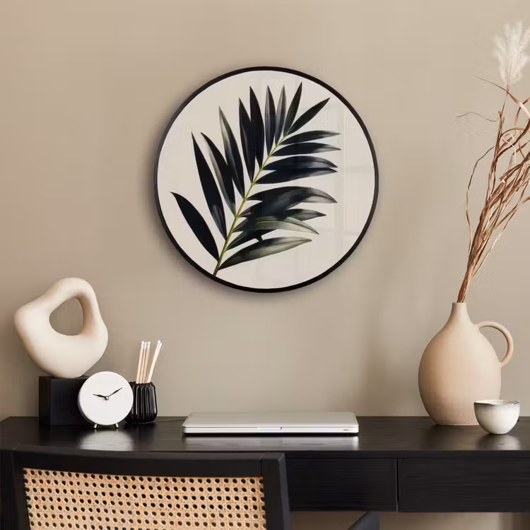 Palmblad - Subtiel - Groen - beige Fotolijst rond zonder passe partout klein -sfeer1