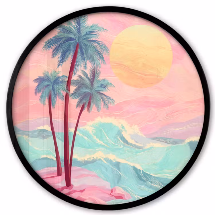 Palmbomen - Golven - Zee Fotolijst rond zonder passe partout klein -3d