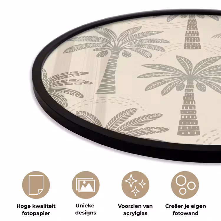 Palmbomen - Patroon - Tropisch - Beige Fotolijst rond zonder passe partout klein -closeup_NL