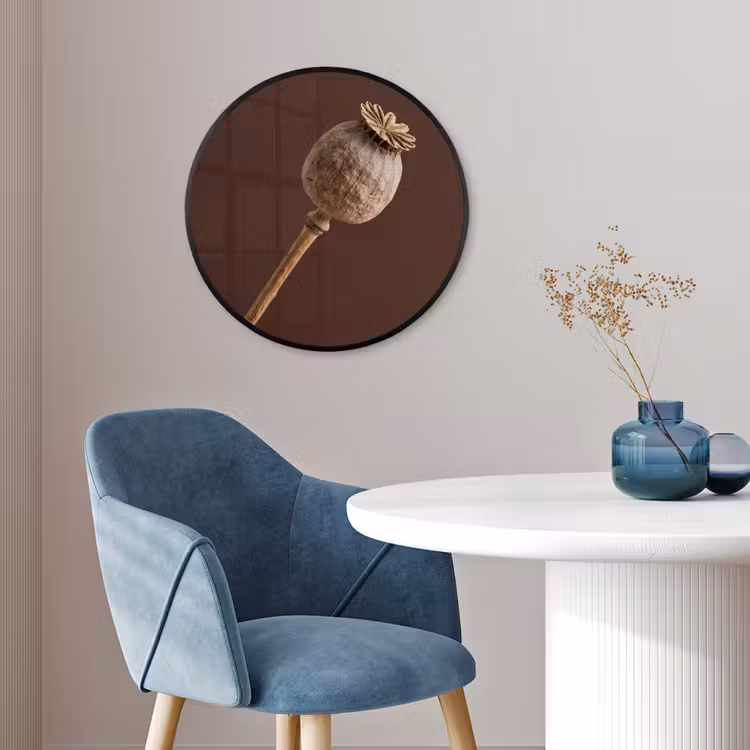 Papaverbol - Droogbloem - Bruin - Minimalistisch Fotolijst rond zonder passe partout klein -sfeer2