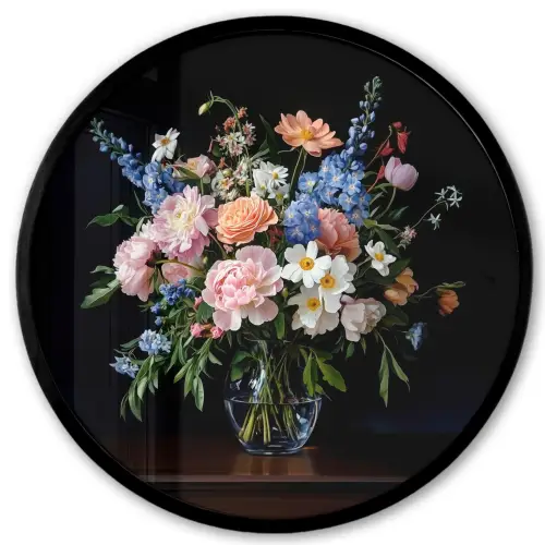 Pastel - Bloemen - Glazen - Vaas Fotolijst rond zonder passe partout klein -3d