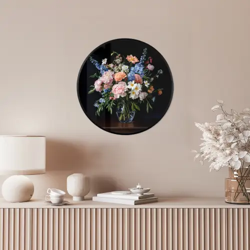 Pastel - Bloemen - Glazen - Vaas Fotolijst rond zonder passe partout klein -sfeer3