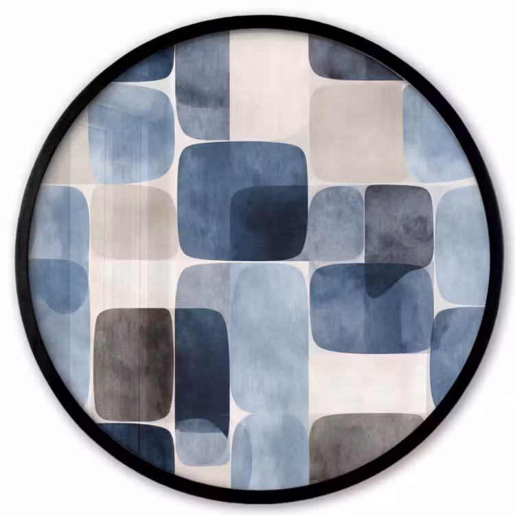 Patroon - Blauw - Vierkanten Fotolijst rond zonder passe partout klein -3d