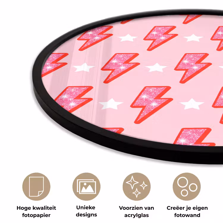 Patroon - Bliksem - Ster - Glitter - Roze Fotolijst rond zonder passe partout klein -closeup_NL