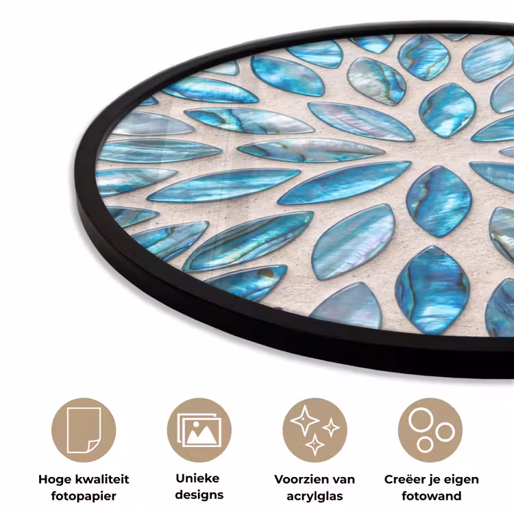 Patroon - Glans - Abstract - Blauw - Decoratie Fotolijst rond zonder passe partout klein -closeup_NL