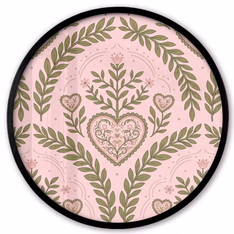Patroon - Hart - Bloemen - Folkloristisch - Roze Fotolijst rond zonder passe partout klein -3d