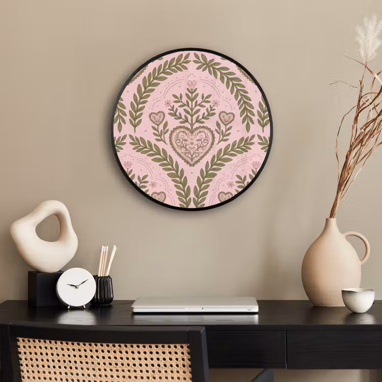 Patroon - Hart - Bloemen - Folkloristisch - Roze Fotolijst rond zonder passe partout klein -sfeer1