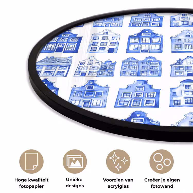 Patroon - Huizen - Blauw Fotolijst rond zonder passe partout klein 856 -closeup_NL