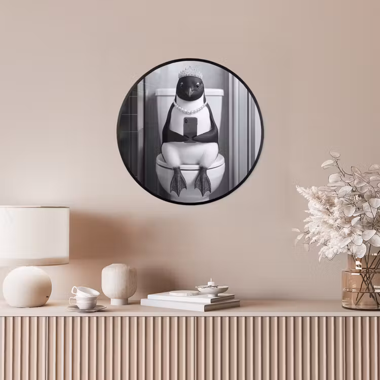 Pinguïn - Telefoon - Toilet - Zwart - Wit Fotolijst rond zonder passe partout klein -sfeer3