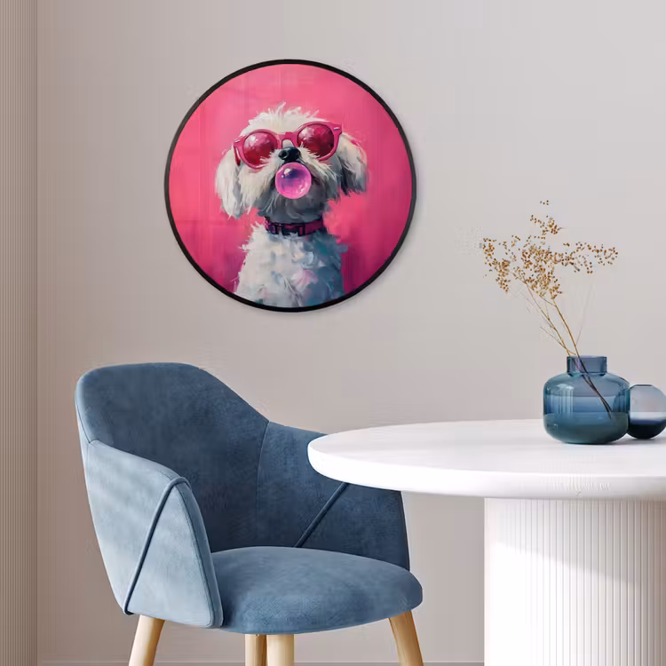 Pink - Hond - Bubbel Fotolijst rond zonder passe partout klein -sfeer2