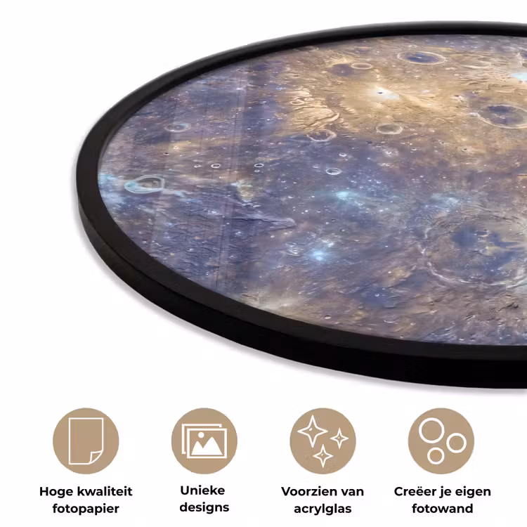 Ronde fotolijst - Planeet - Kraters - Ruimte - Planeet - Kraters - Ruimte Fotolijst rond zonder passe partout klein