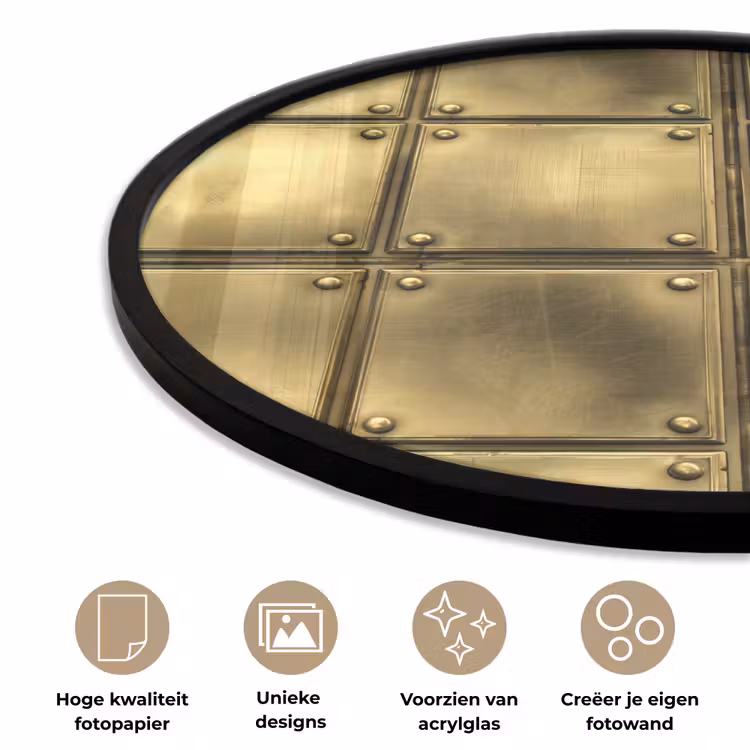Platen - Industrieel - Stoer - Goud Fotolijst rond zonder passe partout klein 856 -closeup_NL