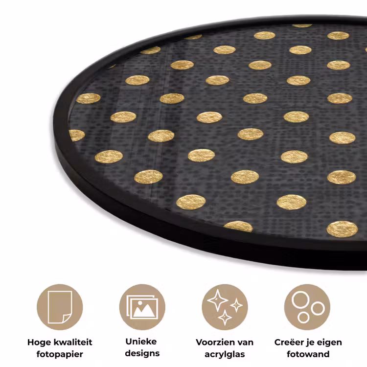 Polka Dot - Stippen - Goud - Zwart Fotolijst rond zonder passe partout klein 856 -closeup_NL