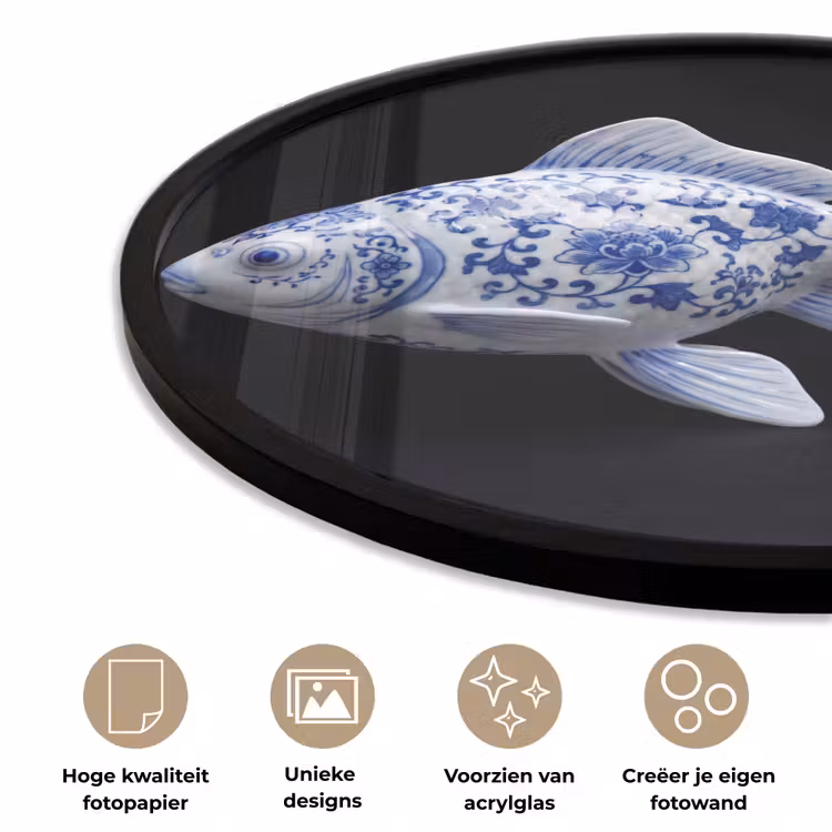 Porselein - Goudvis - Delfts - Blauw Fotolijst rond zonder passe partout klein -closeup_NL