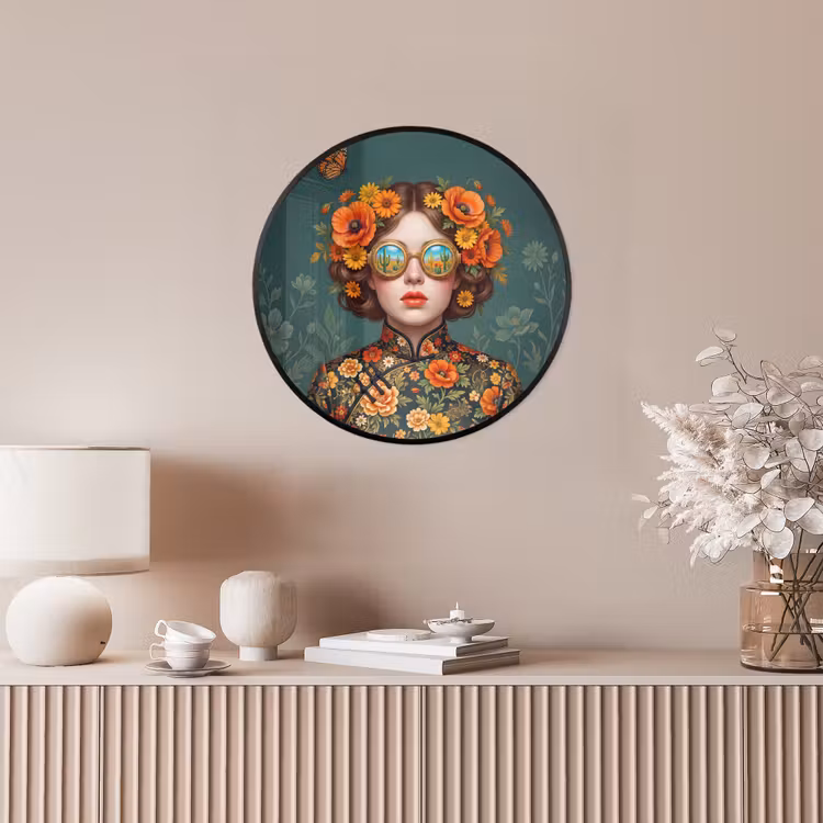 Portret - Vrouw - Kleurrijk - Expressief Fotolijst rond zonder passe partout klein -sfeer3