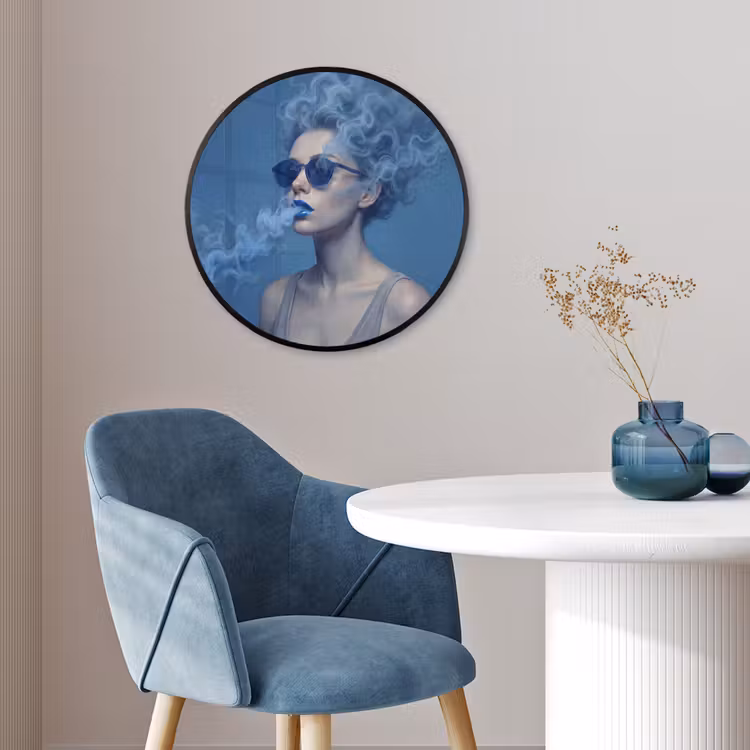 Portret - Zonnebril - Rook - Abstract - Blauw Fotolijst rond zonder passe partout klein -sfeer2