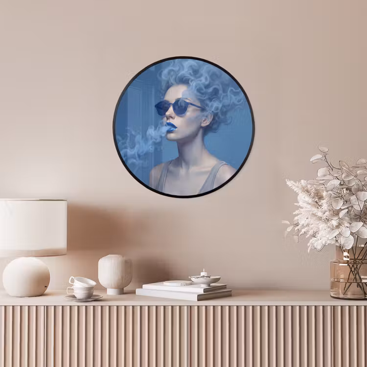 Portret - Zonnebril - Rook - Abstract - Blauw Fotolijst rond zonder passe partout klein -sfeer3