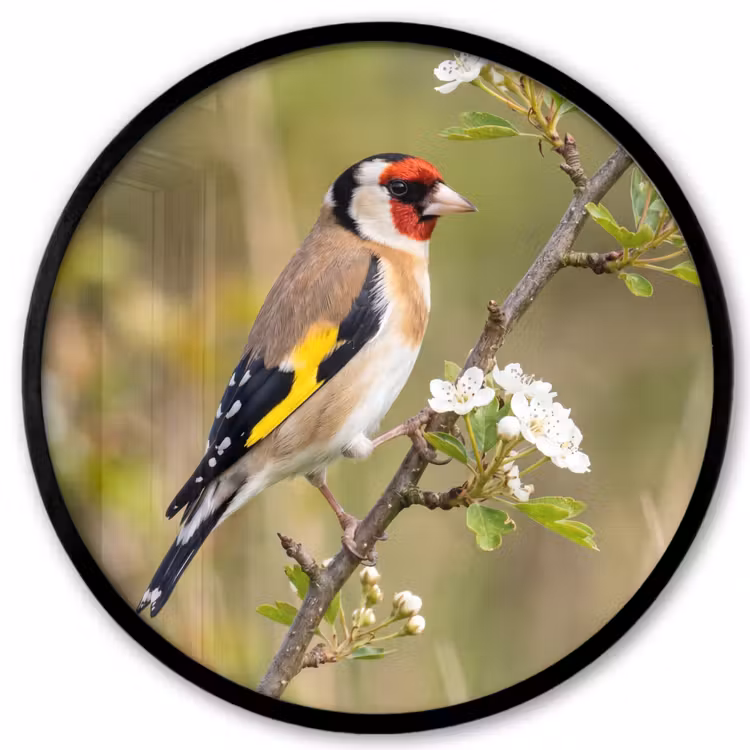 Putter - Bloesem - Lente - Natuur - Kleurrijk Fotolijst rond zonder passe partout klein -3d