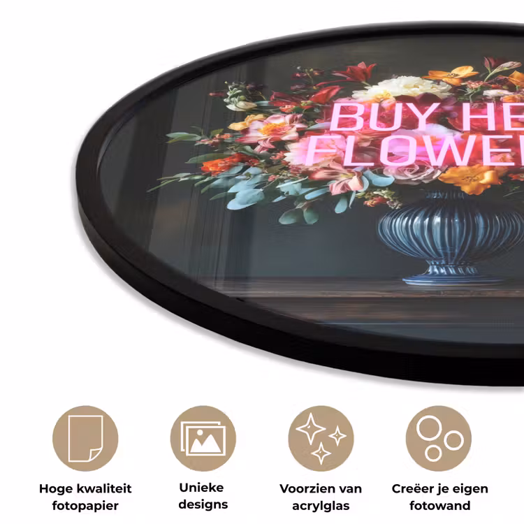 Quote - Bloemen - Vaas - Neon Fotolijst rond zonder passe partout klein -closeup_NL