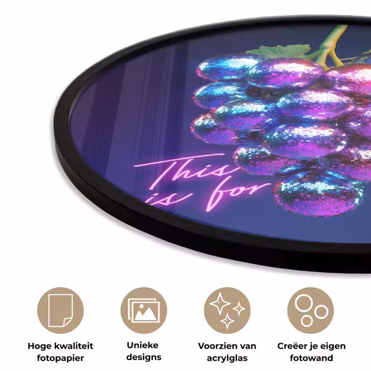 Quote - Neon - Disco - Druiven Fotolijst rond zonder passe partout klein -closeup_NL